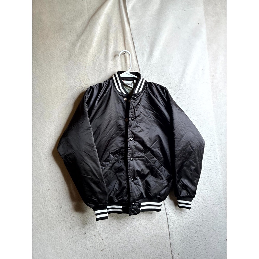 Vintage Cardinal Bomber Jacket Youth 14-16 Black Nylon Snap Front Quilt Lined